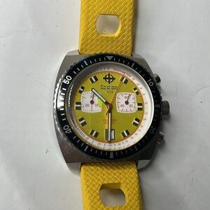Zodiac Sea Dragon 100m Chronograph Diver Yellow Dial Yellow Rubber Swiss Watch